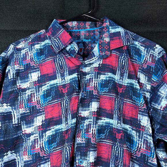 Luchiano Visconti Mens Shirt Red Blue Illusion Geometric Long Sleeve Larges - Picture 2 of 12